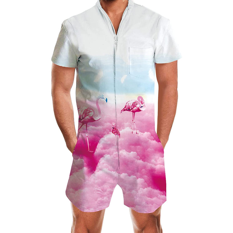 Pink Cloud Flamingo Male Romper