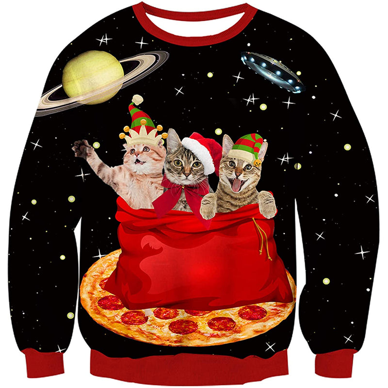 Space Pizza Cats Ugly Christmas Sweater