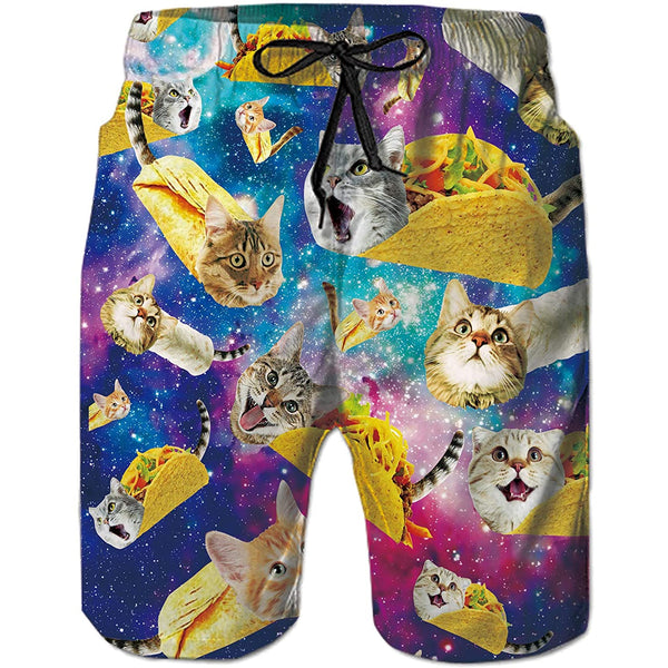 Space Taco Cat Funny Swim Trunks