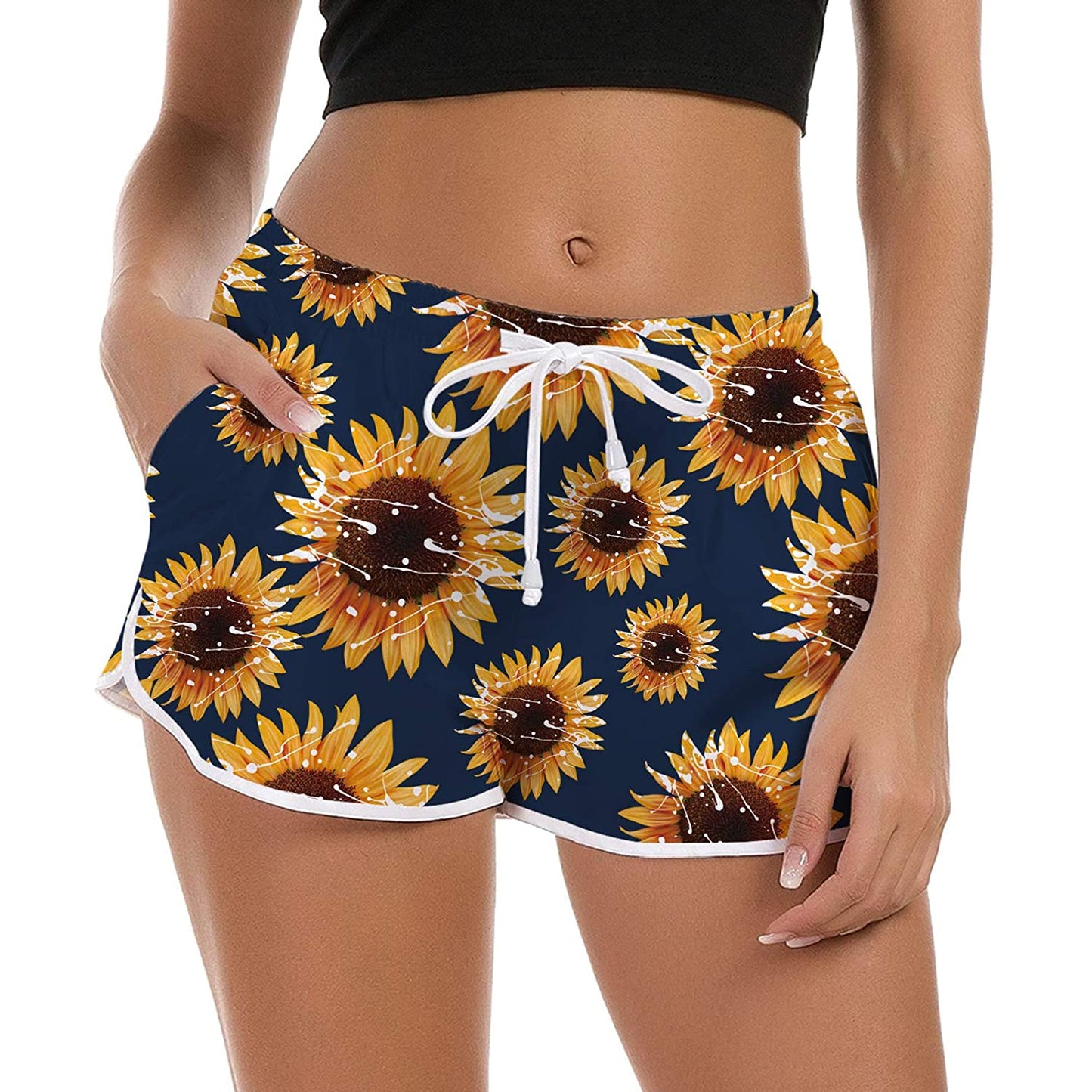 Lustige Boardshorts mit Sonnenblumenmotiv für Damen