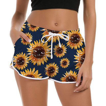 Lustige Boardshorts mit Sonnenblumenmotiv für Damen