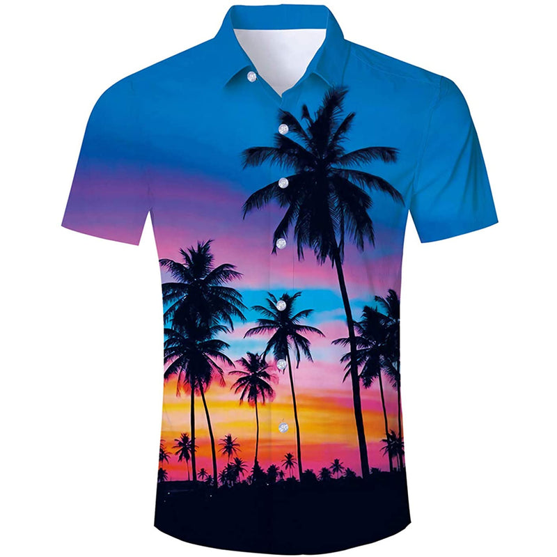 Blue Sunset Palm Tree Funny Hawaiian Shirt