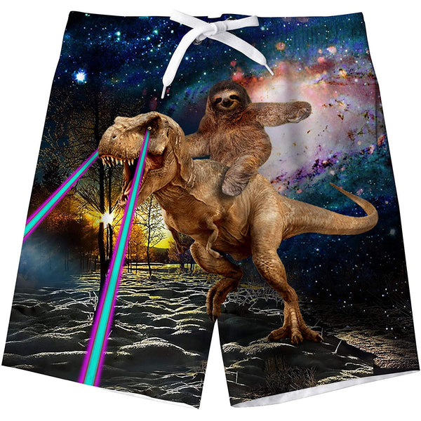 Sloth Riding Dinosaur Funny Boy Swim Trunk