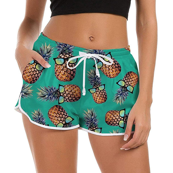 Green Sunglasses Pineapple Funny Board Shorts for Women