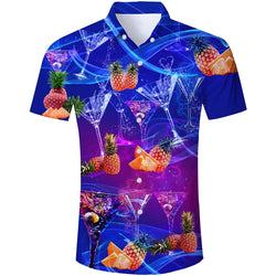 Blue Wine Pineapple Funny Button Up Shirt