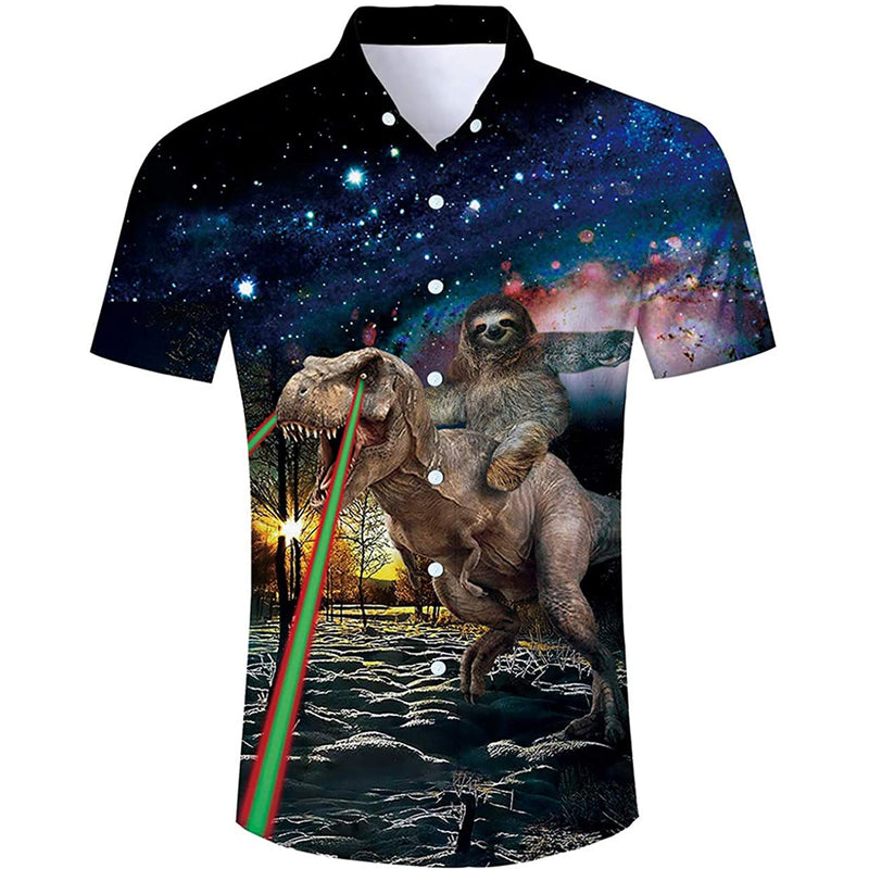 Sloth Riding Dinosaur Funny Hawaiian Shirt