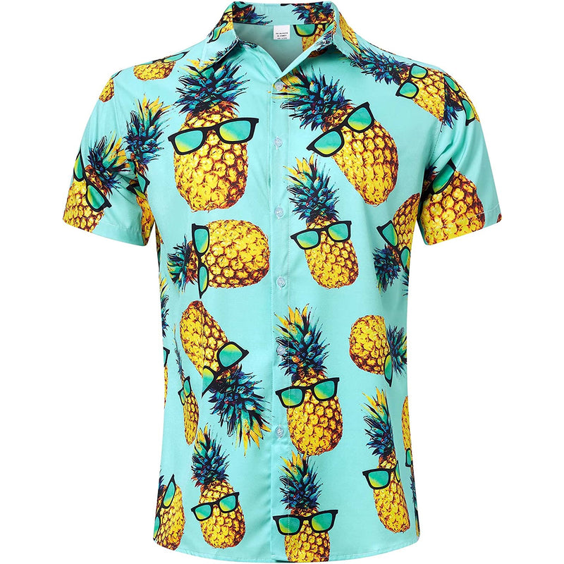 Sunglasses Pineapple Light Blue Funny Hawaiian Shirt