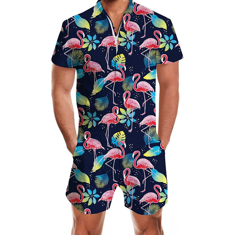 Leaf Pink Flamingo Men Romper