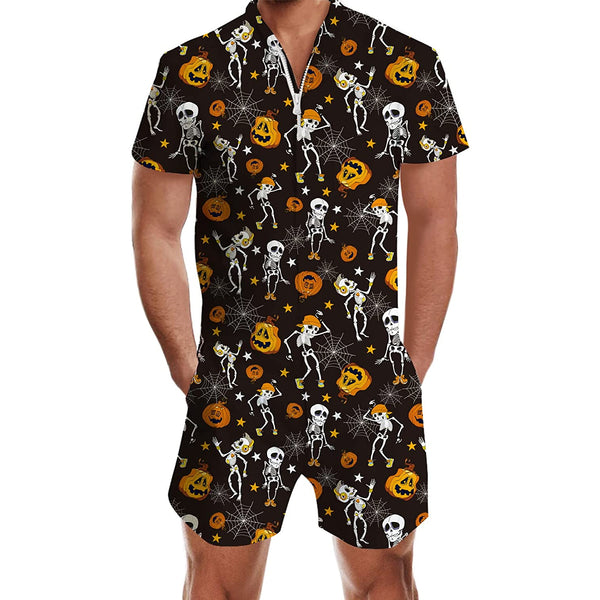 Halloween Skeleton Pumpkin Men Romper