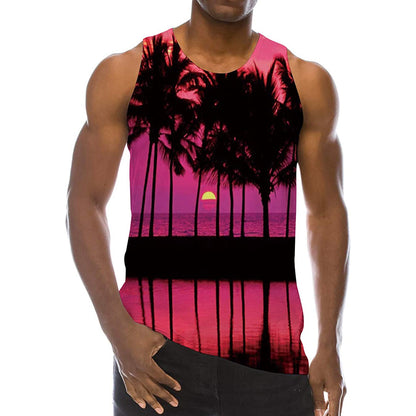 Grappige tanktop met rode zonsondergangpalm