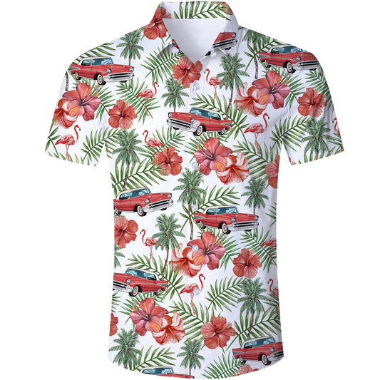 Palmblad Flamingo Auto Grappig Hawaiiaans Shirt