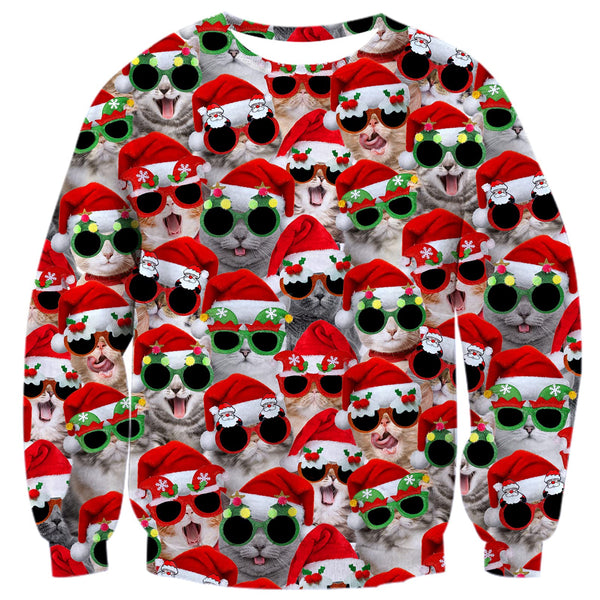 Cute Cats with Glasses Ugly Christmas Sweater