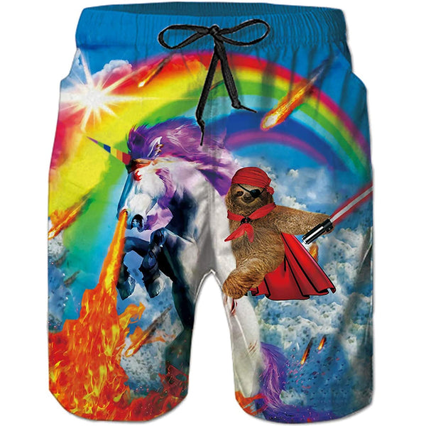 Sloth Riding Unicorn Funny Swim Trunks