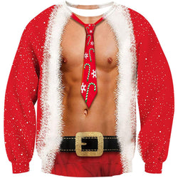 Tie Bare Muscle Red Ugly Christmas Sweater