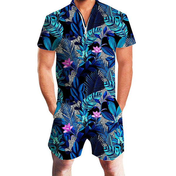 Blue Floral Male Romper