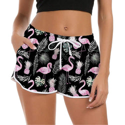 Pineapple Flamingos Funny Board Shorts for Women