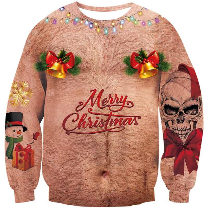 Bell Hairy Chest Ugly Christmas Sweater