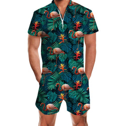 Palm Leaf Flamingo Men Romper