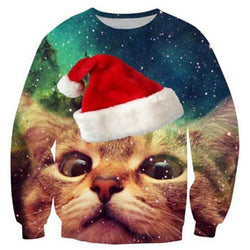 Galaxy Hat Cat Ugly Christmas Sweater