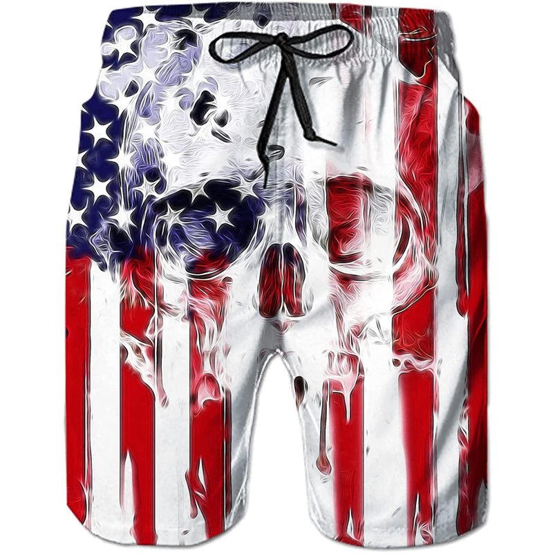 American Flag Skull Funny Swim Trunks