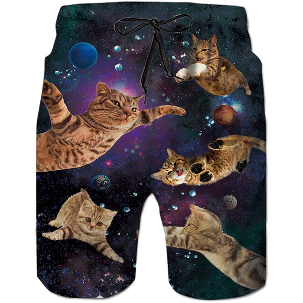 Space Flying Cat Funny Swim Trunks