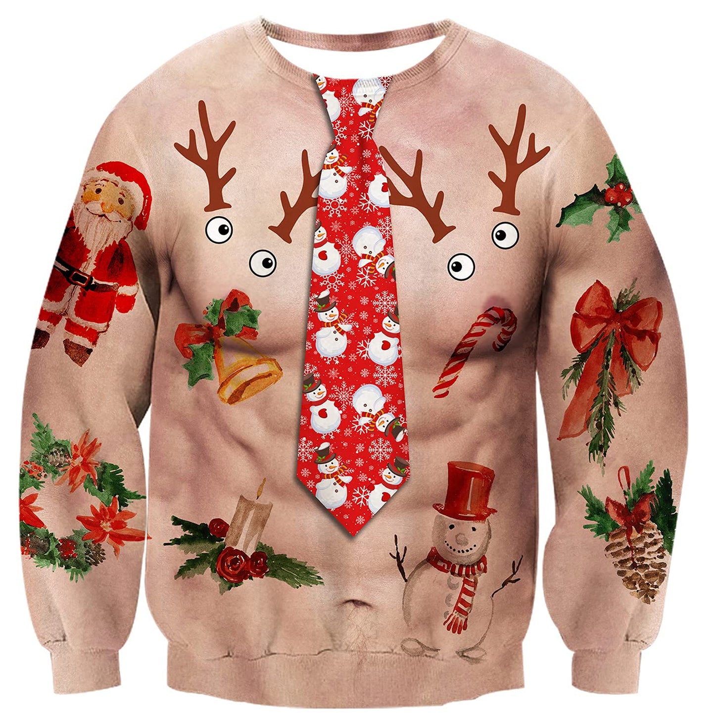Weihnachtsmann mit nackten Muskeln, hässliches Weihnachts-Sweatshirt