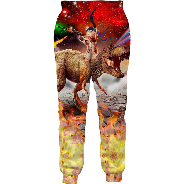 Gun Cat Riding Dinosaur Funny Joggers