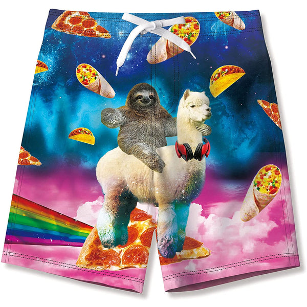 Sloth Riding Llama Funny Boy Swim Trunk