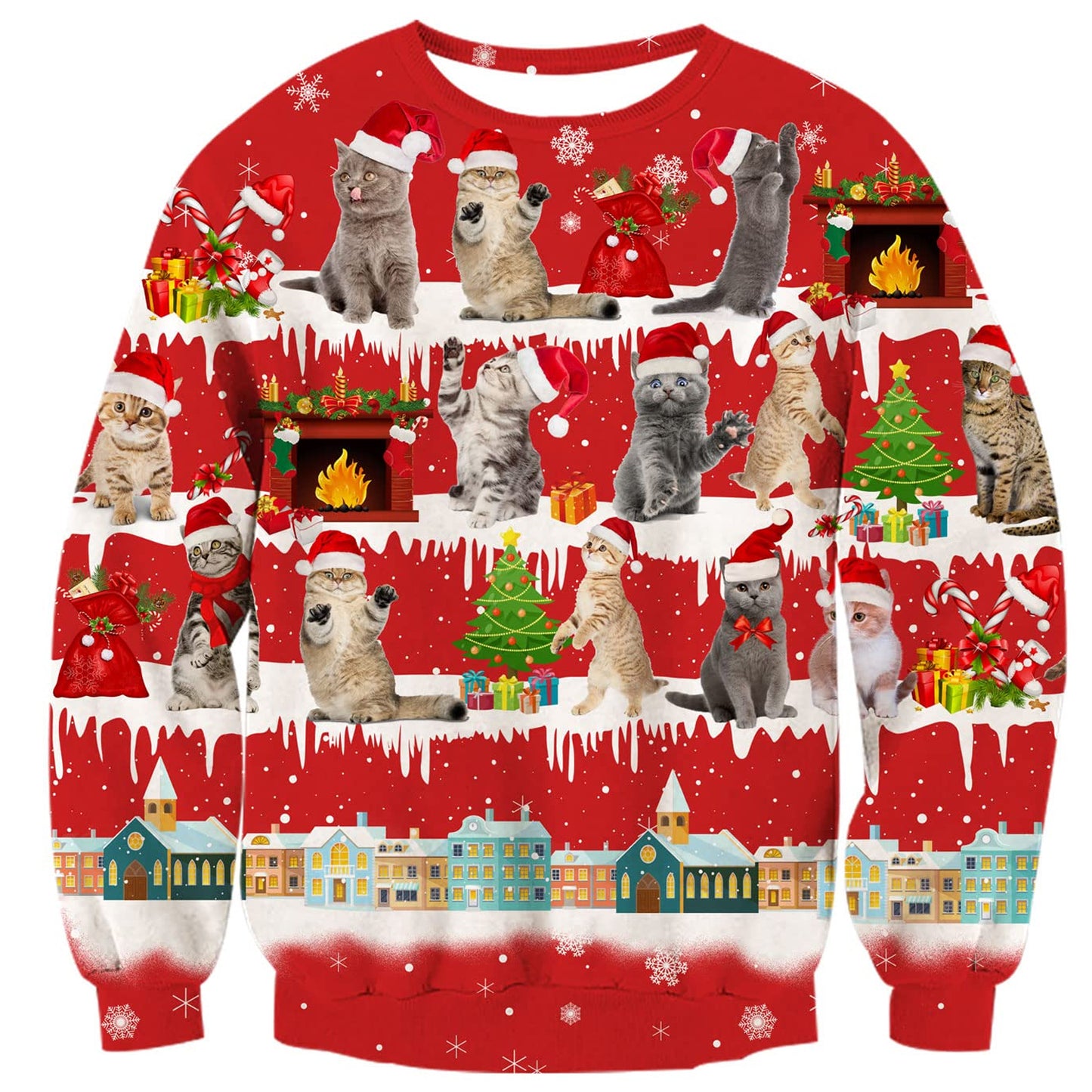 Hässlicher Weihnachtspullover mit Weihnachtsmann-Katzen