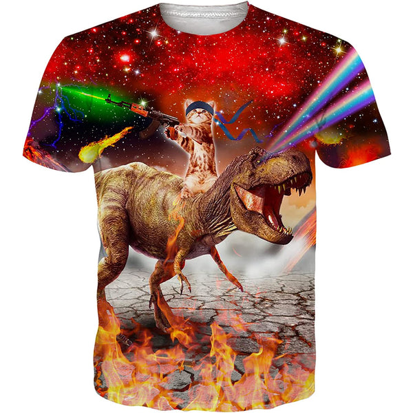 Gun Cat Dinosaur Funny T Shirt