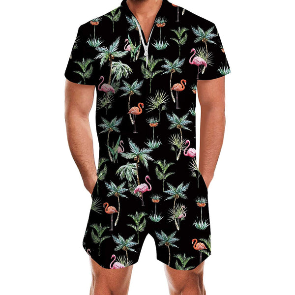 Palm Tree Flamingo Male Romper