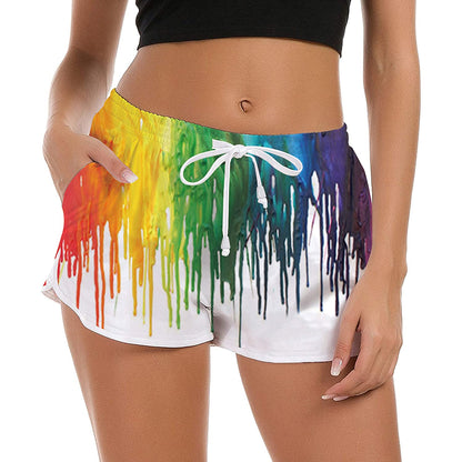 Lustige Boardshorts mit schmelzenden Farbspritzern für Damen