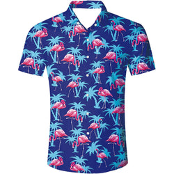 Blue Palm Tree Flamingo Funny Button Up Shirt