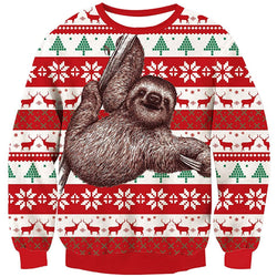 Sloth Climbing Red Ugly Christmas Sweater