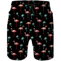 Palm Tree Flamingos Funny Swim Trunks