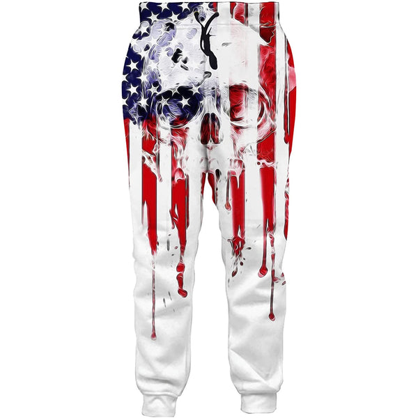 Melting American Flag Skull Funny Sweatpants