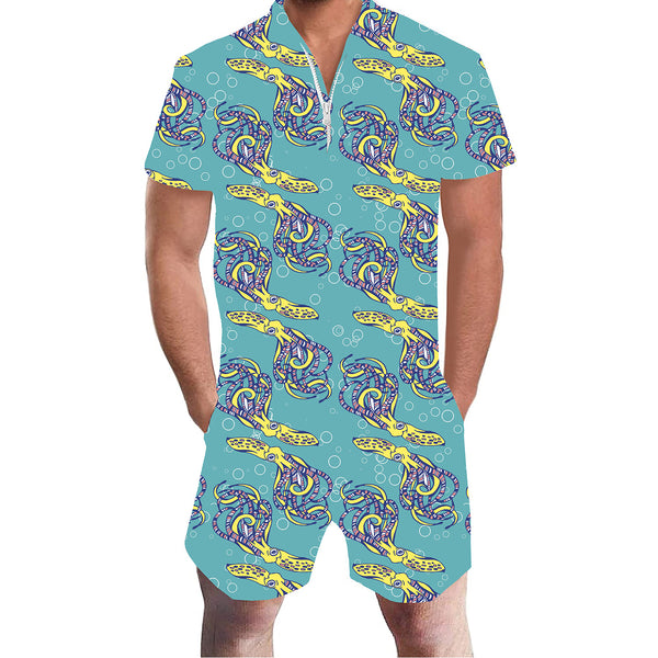 Octopus Blue Funny Men Romper