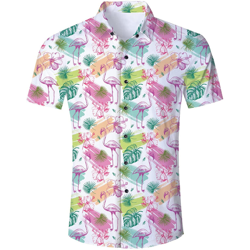 Palm Leaf Pink Flamingo Funny Hawaiian Shirt