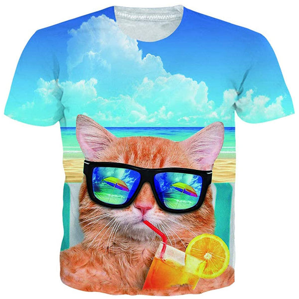 Cat Drinking Juice on the Beach Tee