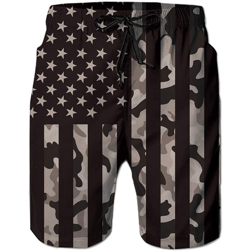 Gray American Flag Funny Swim Trunks