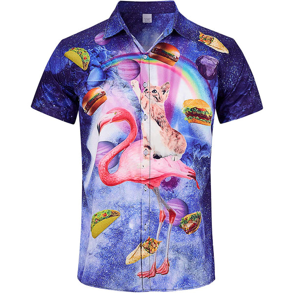 Space Taco Cat Riding Flamingo Funny Hawaiian Shirt