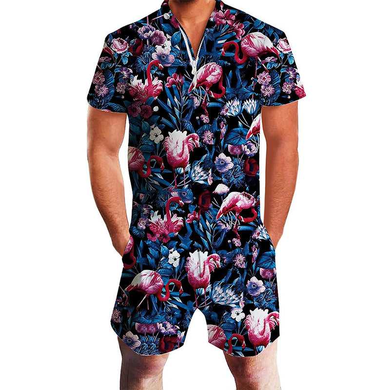 Flamingos Blue Male Romper