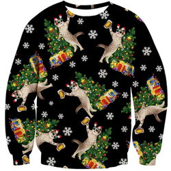 Beer DJ Cats Black Ugly Christmas Sweater