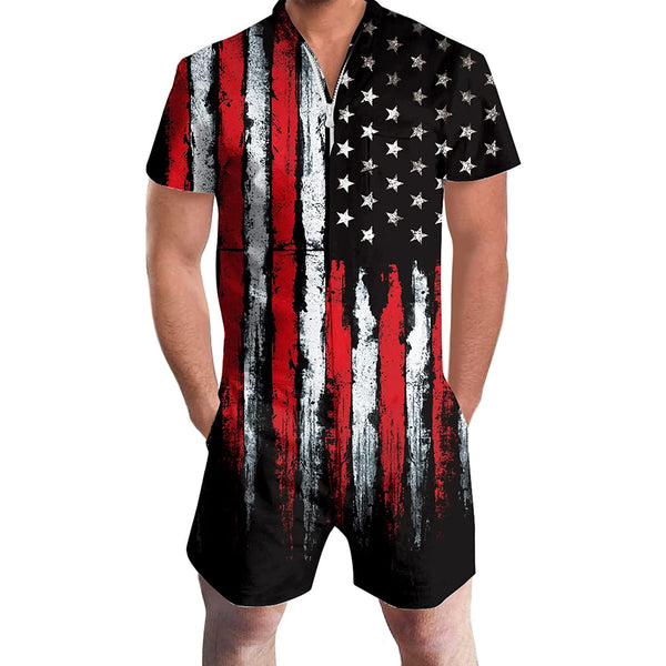 Melting Black American Flag Male Romper