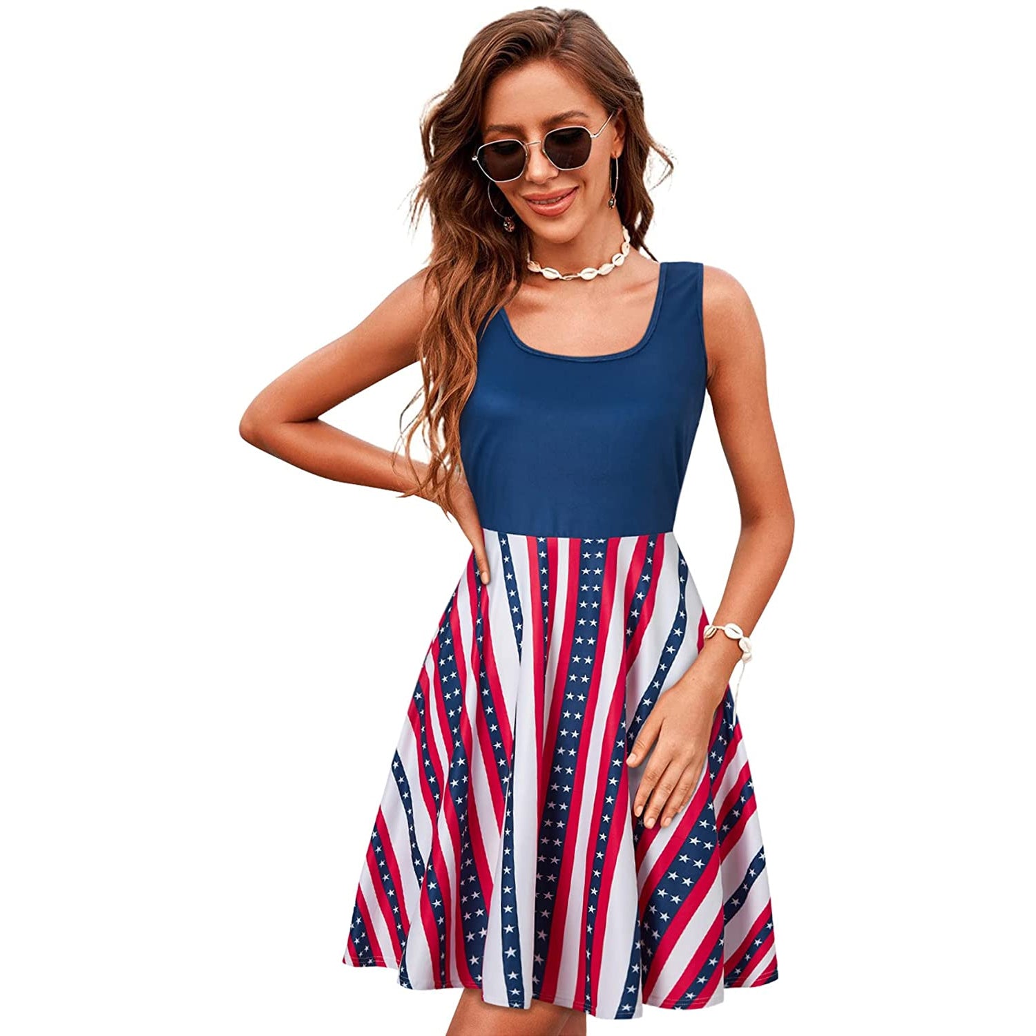 flag dress for women American Funny L Color:INDIGOBLUE newshopall casual dress Bohemian Floral Print Maxi