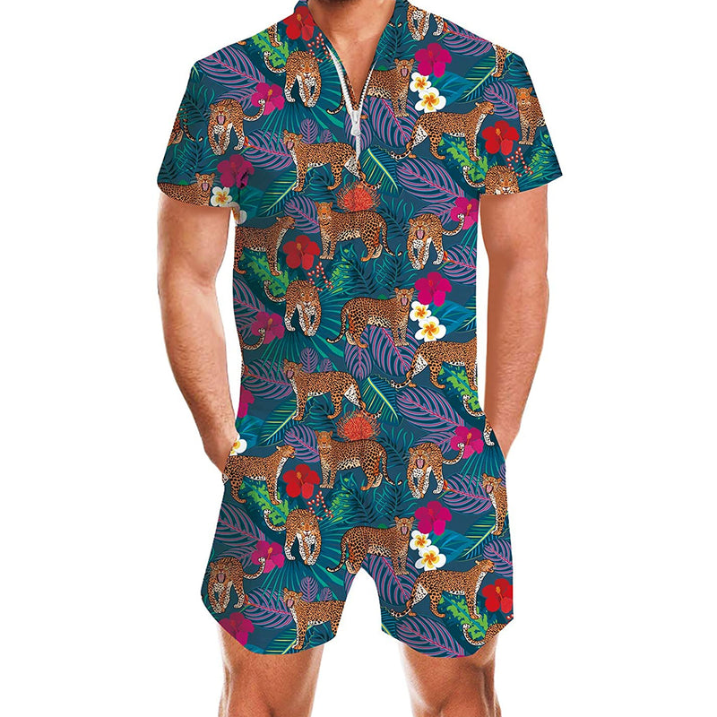 Palm Leaf Tiger Male Romper