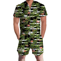 Tropical Palm Tree Flamingo Male Romper