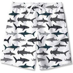 Sharks White Funny Boy Swim Trunk