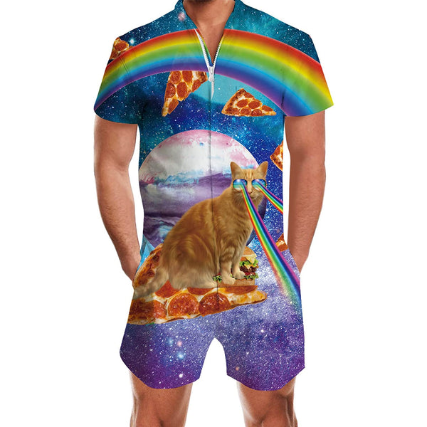 Rainbow Cat Pizza Men Romper