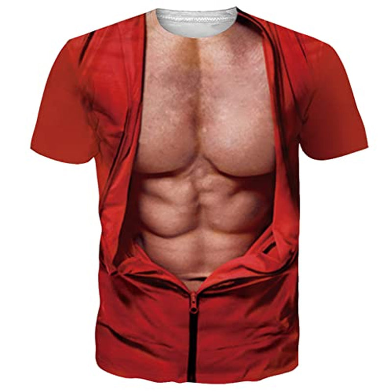 Bare Muscle with Red Clothes Funny T Shirt